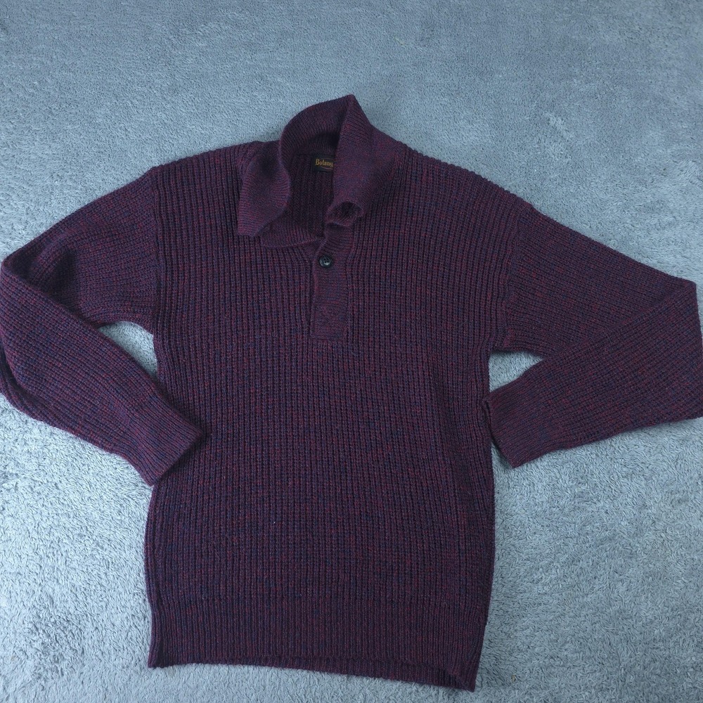 VTG Botany 500 Sweater Mens Small Red Collared Henley Chunky Knit Pullover USA